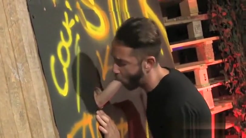 A guy gets fucked hard after sucking off through Glory Holes big cocks