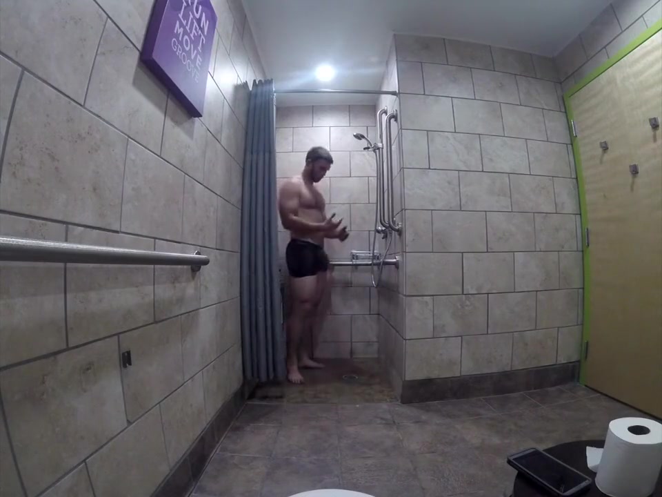 cute hunk shows off and showers