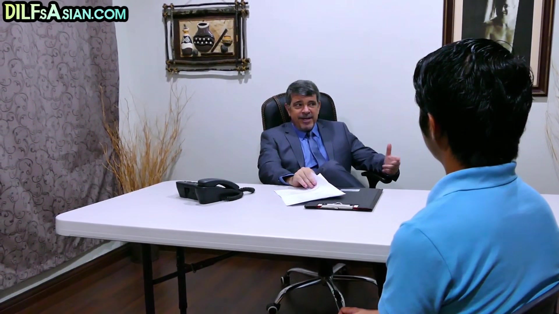 Amateur business DILF fucks Asian 21yo twink in office