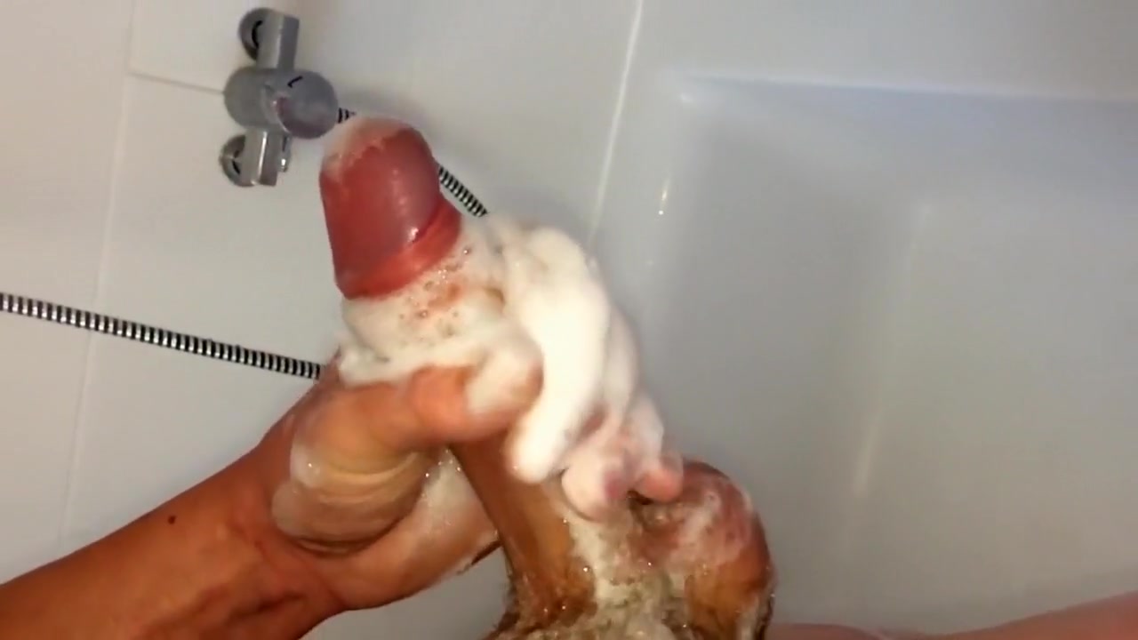 Just me cleaning my cock soapy shower wank