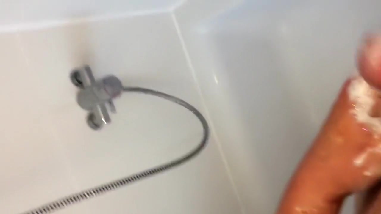 Just me cleaning my cock soapy shower wank