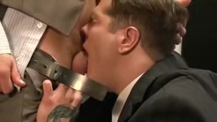 Office men help each other to get a release