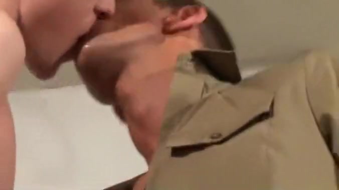 Gay military sex in kitchen