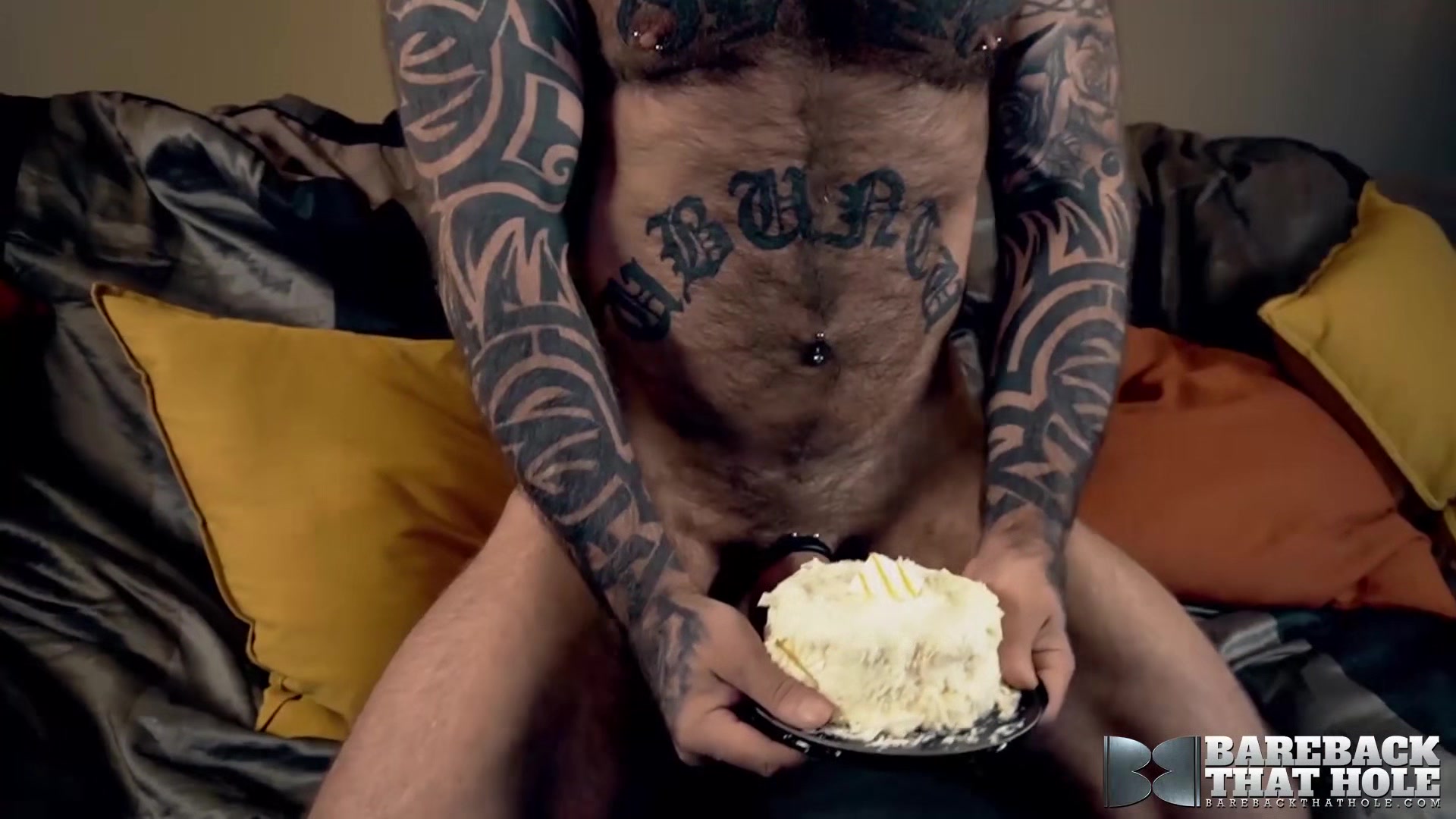 BAREBACKTHATHOLE Hairy Inked DILF Marc Angelo Masturbates