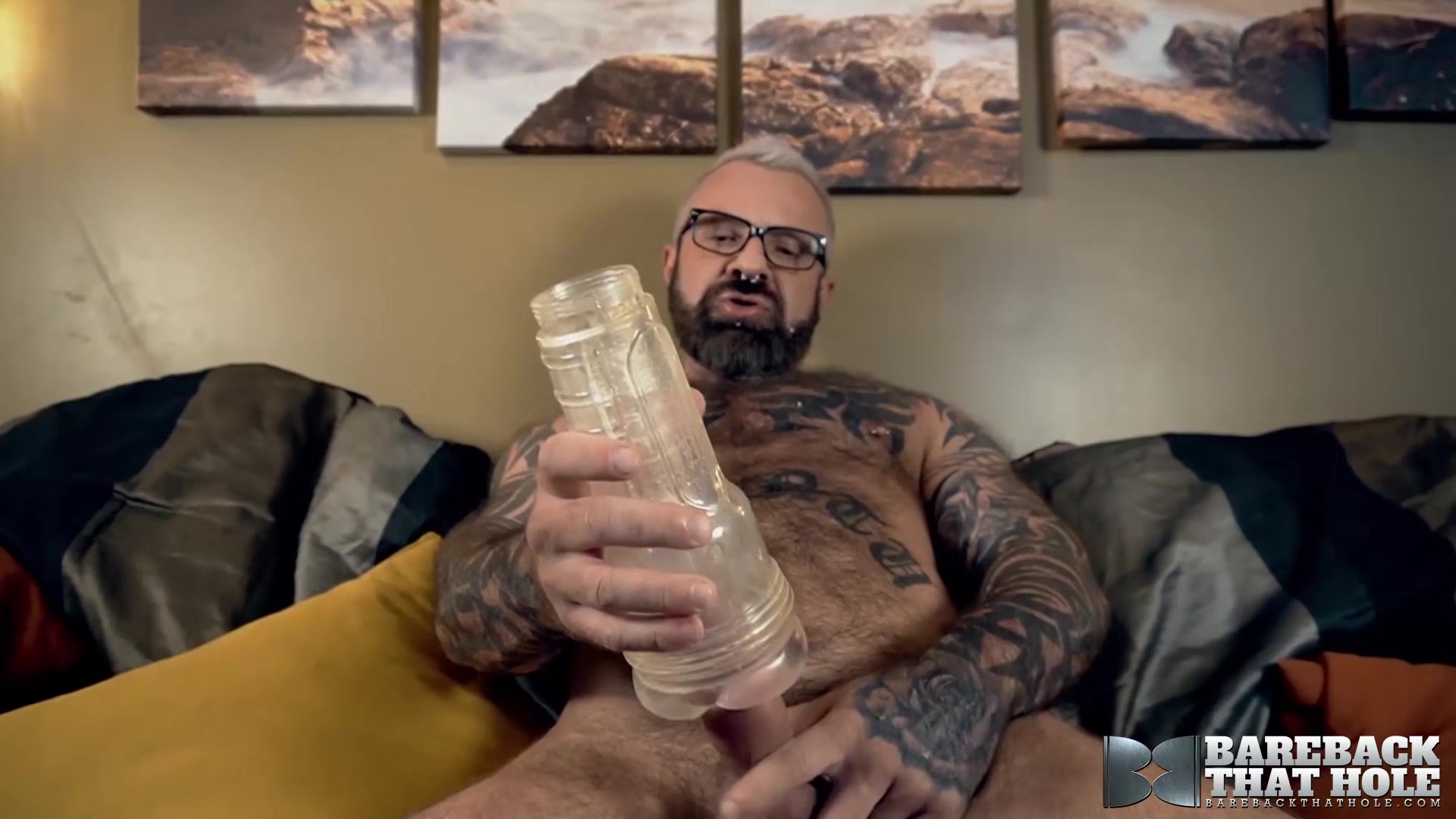 BAREBACKTHATHOLE Hairy Inked DILF Marc Angelo Masturbates