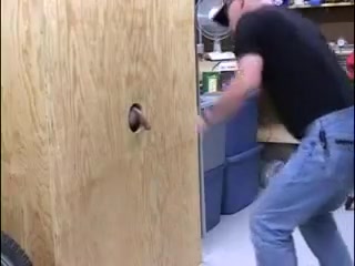 Nasty guy enjoys cock sucking through gloryhole