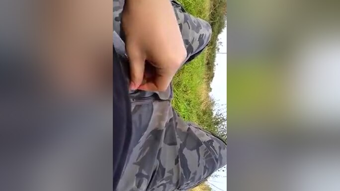 Public stroke in park with army panties