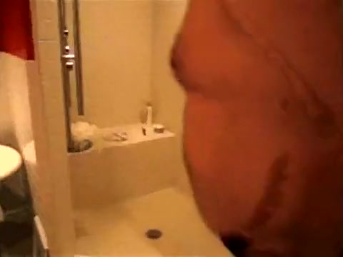 Chubby Step daddy Showers in Jockstrap, Jerks-off With Cumshot