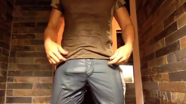 Squat pissing at public hotel pool shower room