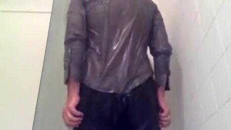 Jeans, Shirt & White Boxers Wank in Shower