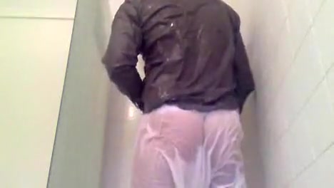 Jeans, Shirt & White Boxers Wank in Shower