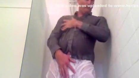 Jeans, Shirt & White Boxers Wank in Shower
