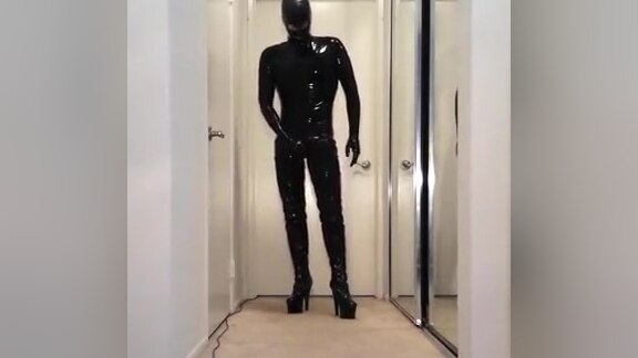 Walking and Posing in Kinky Slutty Boots and Full Rubber