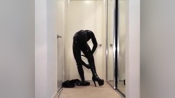 Walking and Posing in Kinky Slutty Boots and Full Rubber