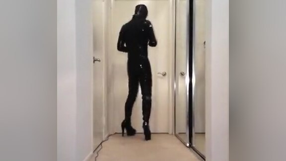 Walking and Posing in Kinky Slutty Boots and Full Rubber