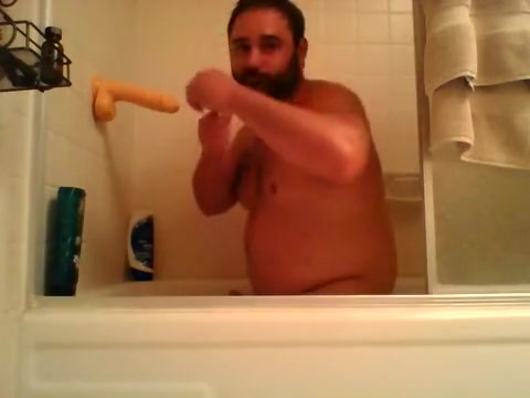 Bearcubwoof shower jerk-off with a dildo