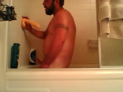 Bearcubwoof shower jerk-off with a dildo