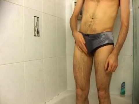 Piss, shower and cum in satin panties