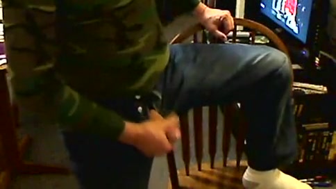 Jeans, army shirt and cock