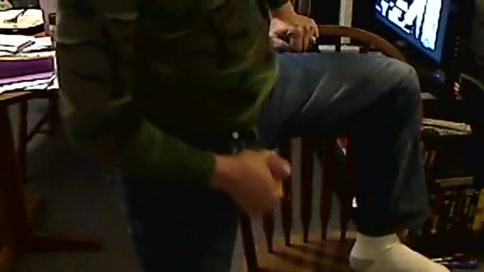 Jeans, army shirt and cock