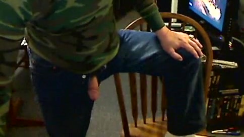 Jeans, army shirt and cock