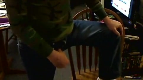 Jeans, army shirt and cock