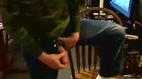 Jeans, army shirt and cock