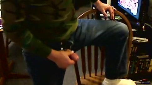 Jeans, army shirt and cock