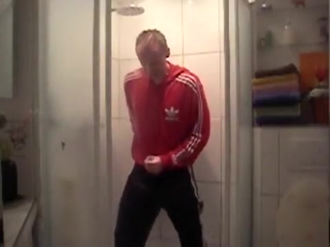 Fully dressed in adidas shower