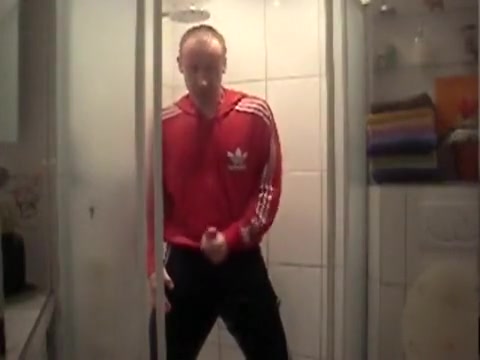 Fully dressed in adidas shower