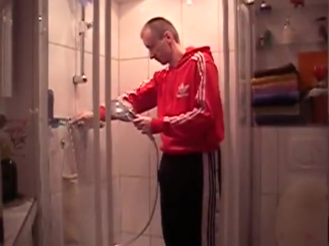 Fully dressed in adidas shower