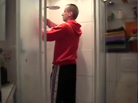 Fully dressed in adidas shower