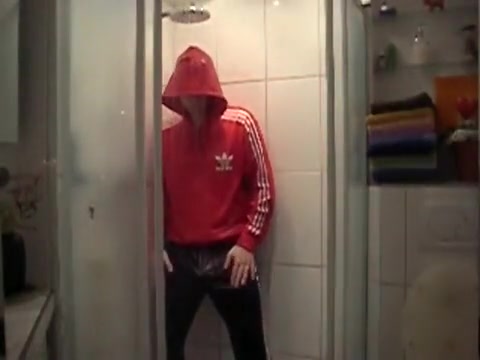 Fully dressed in adidas shower