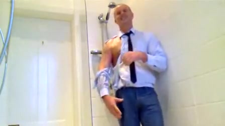 Jerk off and ripped shirt in shower
