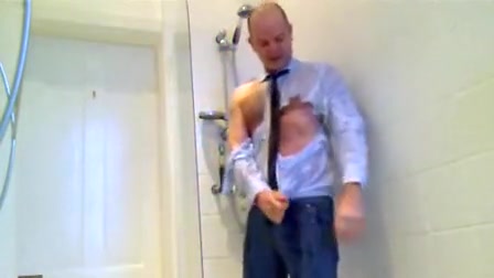 Jerk off and ripped shirt in shower