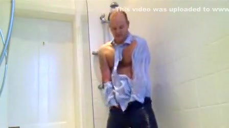 Jerk off and ripped shirt in shower