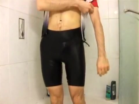 Shower in cycling lycra and cum