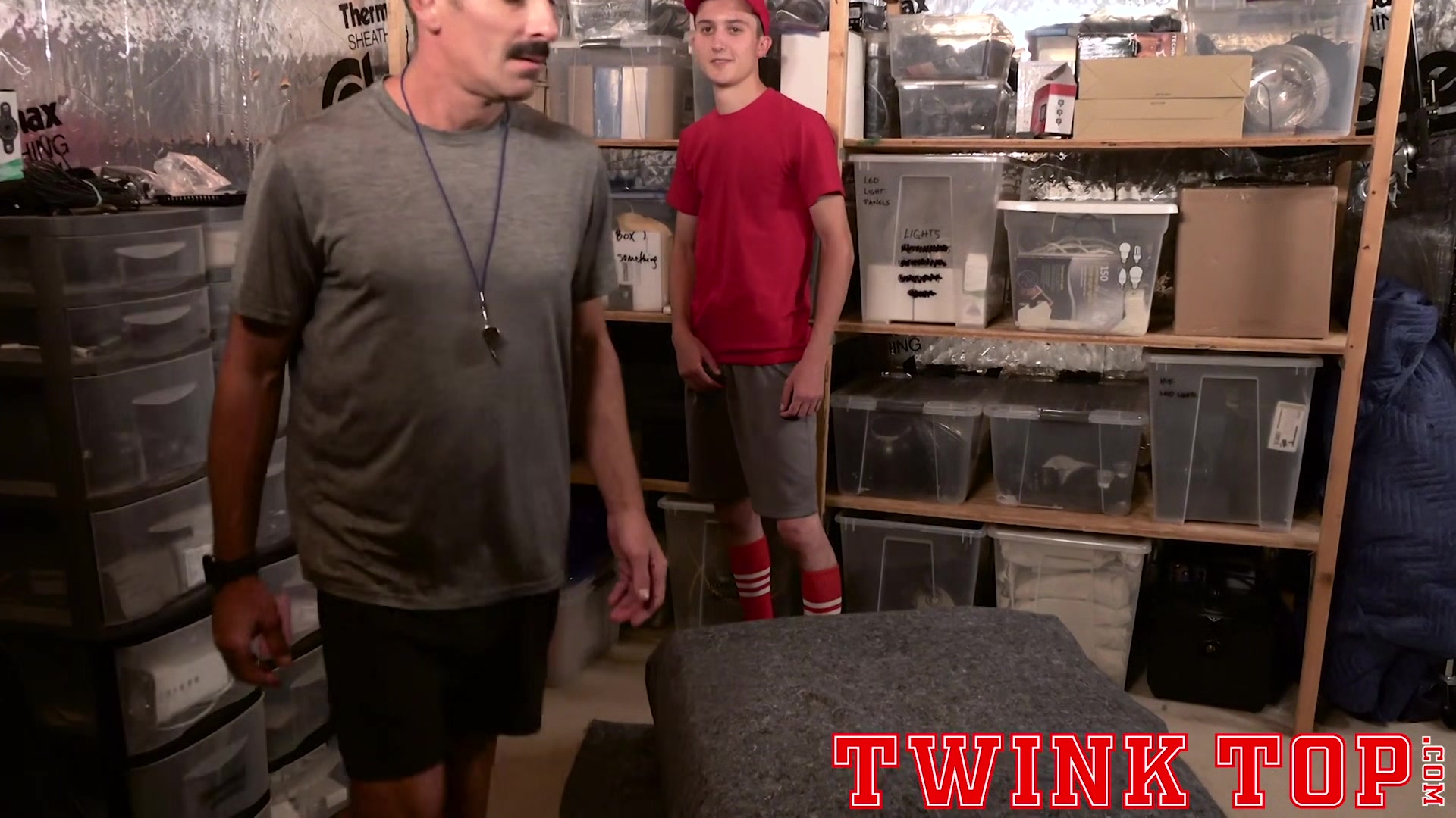 TWINKTOP - Coach Cox gets barebacked in equipment room by young jock