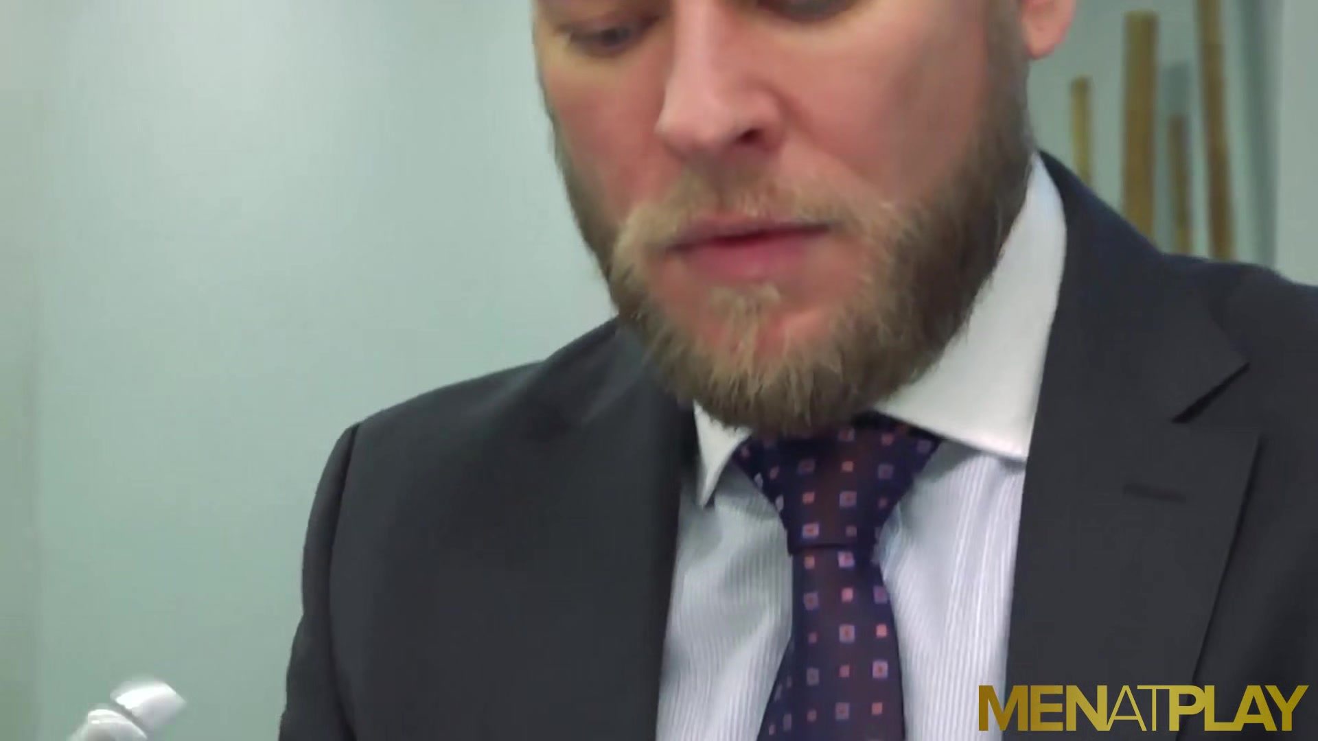 MENATPLAY Blond Hunk Matthew Anders Ass Fucks Bearded Waiter