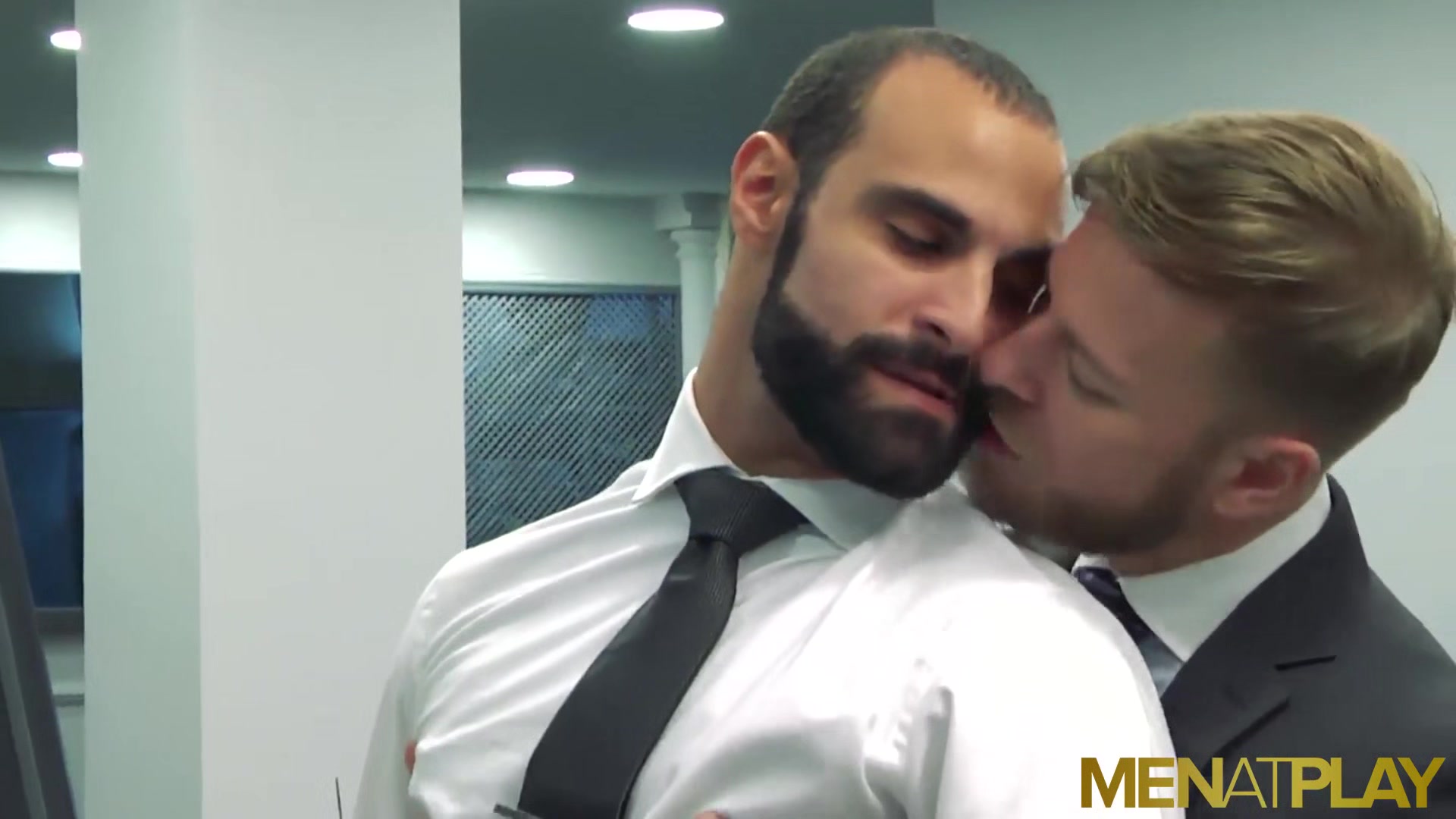 MENATPLAY Blond Hunk Matthew Anders Ass Fucks Bearded Waiter