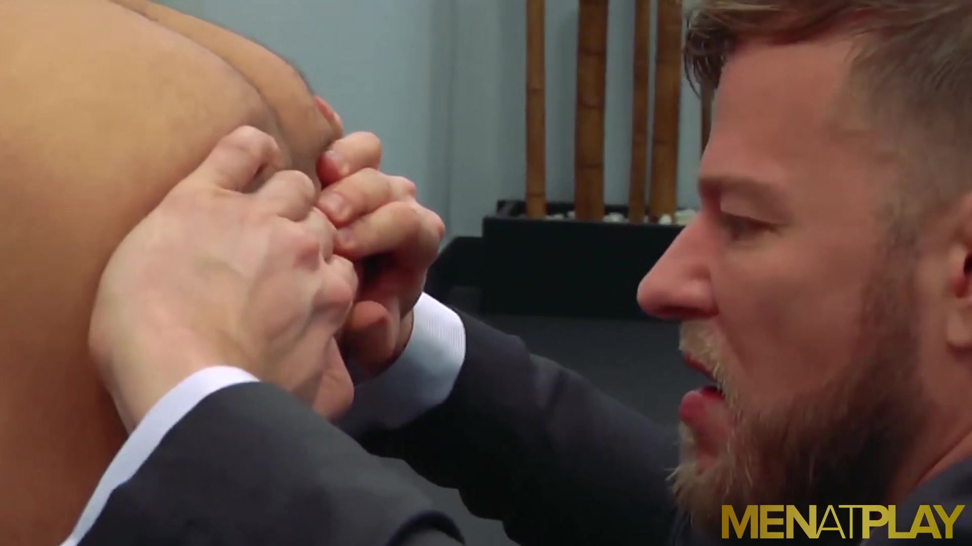 MENATPLAY Blond Hunk Matthew Anders Ass Fucks Bearded Waiter