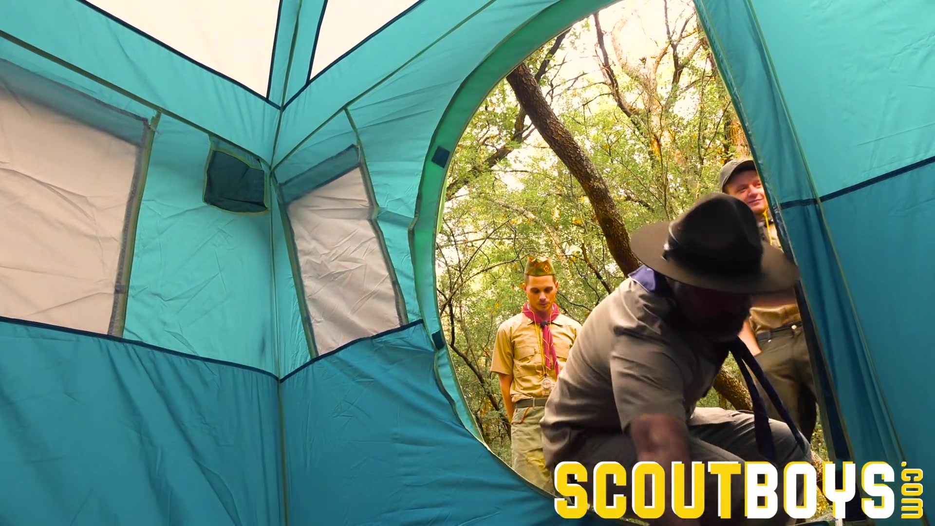 ScoutBoys Muscle bear fucks twink Step sons in the woods