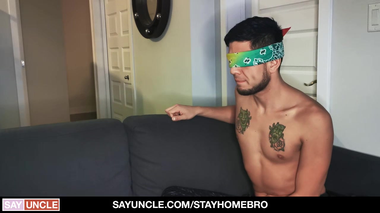 Blindfolded Roommate Gets Cock To Distract Him