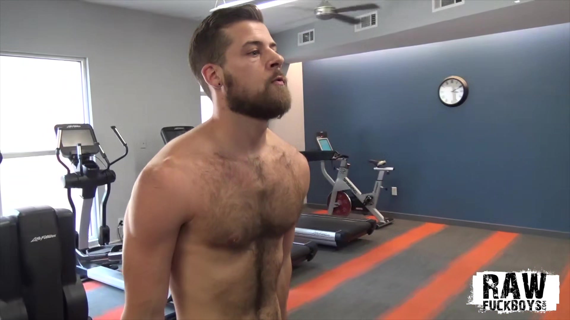 RawFuckBoys - Young hairy stud strokes big cock solo after hot workout