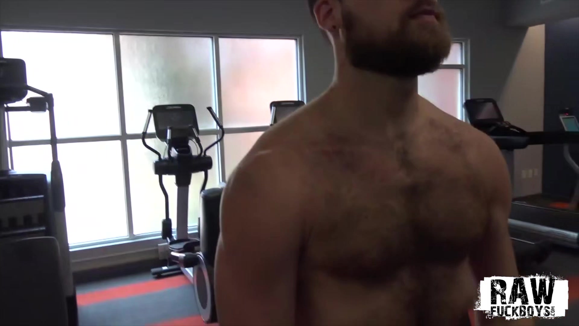 RawFuckBoys - Young hairy stud strokes big cock solo after hot workout