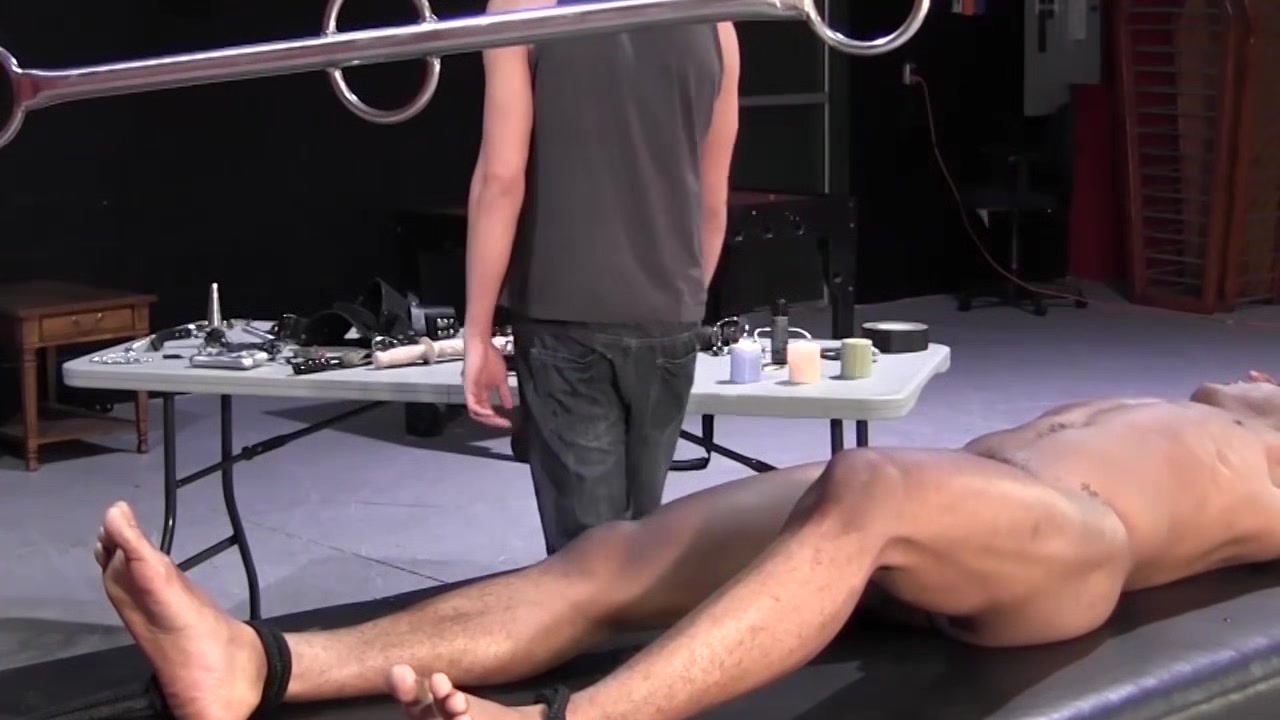 BadBoyBondage - Skinny black sub tied to table and flogged by young Dom