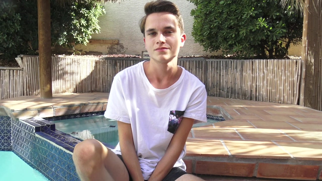 Cute twink Cody Wilson jerks off by the pool