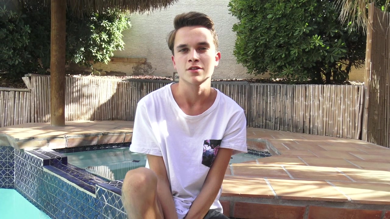 Cute twink Cody Wilson jerks off by the pool