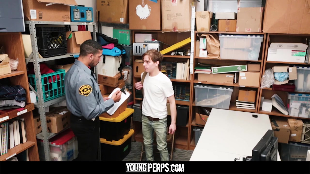 YoungPerps - Tiny shoplifter gets fucked by two mall cop