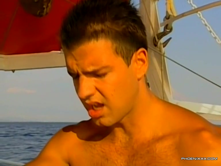 Muscled gay hunks wild threesome fuck out at the sea